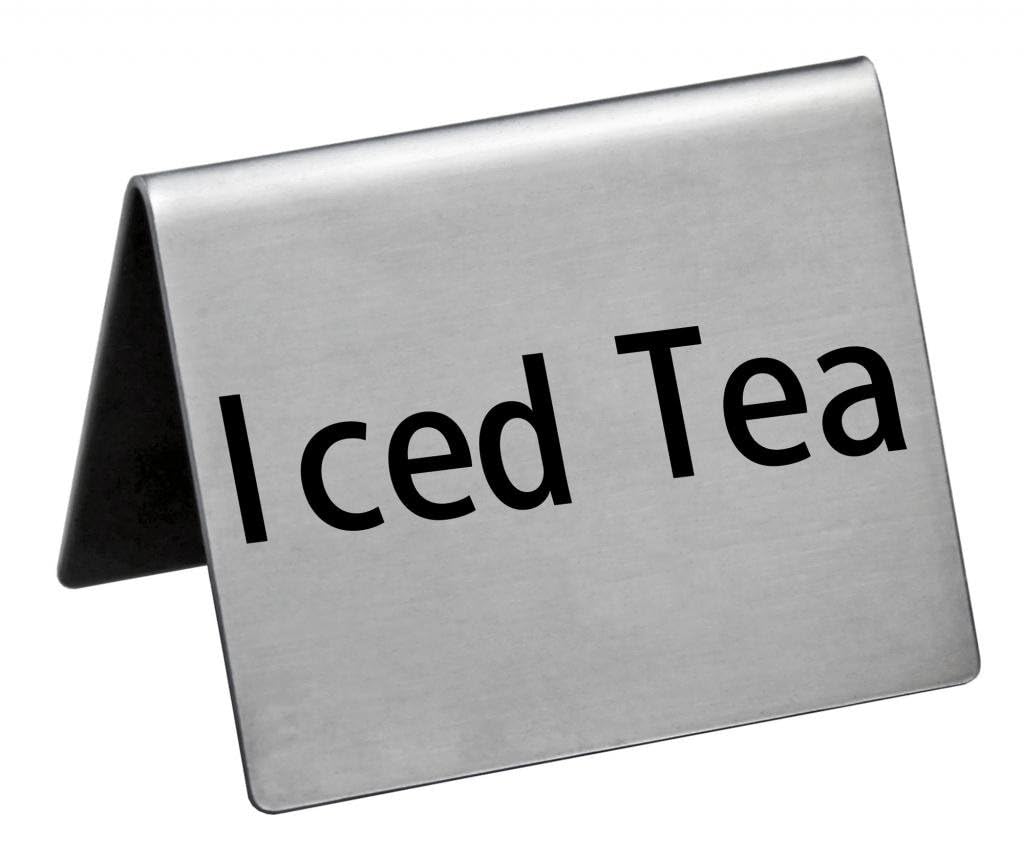 New Star Foodservice Stainless Steel Table Tent Sign, Silver (Iced Tea), 2-Inch by 2-Inch, Set of 6