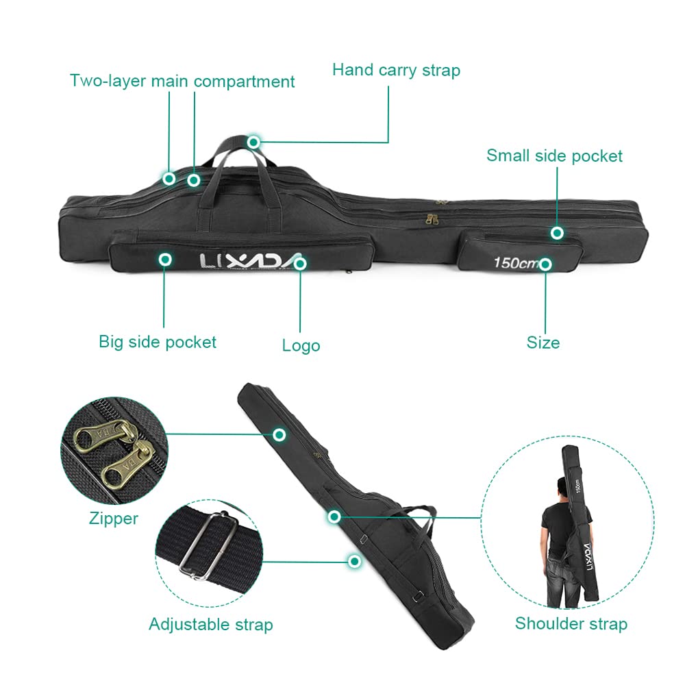 Lixada Borsa da Pesca Portatile Pieghevole per Canna, All'Aperto 100 cm/130 cm/150 cm