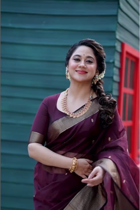 Image of Sugathari Women's Maroon Banarasi Kanchipuram Art Silk Saree for Women - Traditional Wedding & Party Saree with Blouse Piece - Ethnic Indian Silk Saree for Bridal, Festive (KS-156)