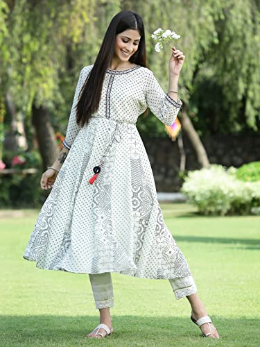 Image of Juniper Women's Black Georgette Printed Anarkali Kurta