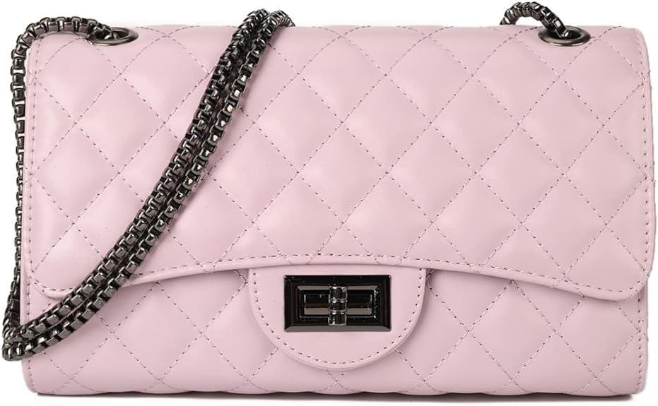 KRIFTY Quilted Crossbody Handbag with Chain Strap, Diamond Pattern, Metal Turn Lock For Women's/Girls (Purple)