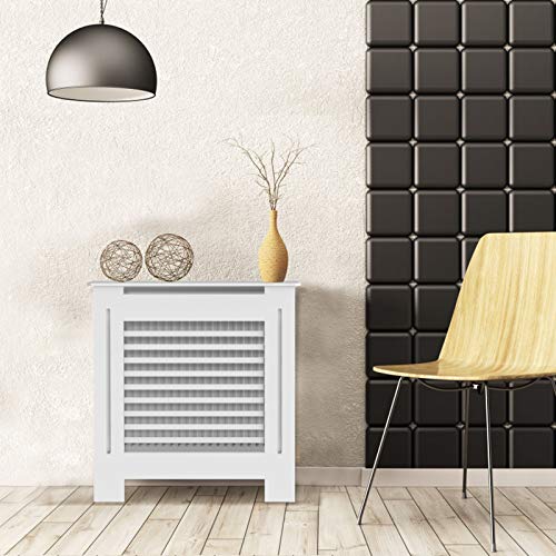 UKMASTER Cubierta de Radiador, Cubreradiadores de Madera, Cubre Radiador de MDF, Color Blanco, Estante para Radiador, Disponibles en 4 Tallas (Horizontal, M)