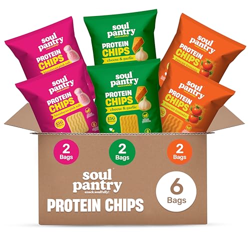 Soul Pantry Protein Chips Protein-Packed Crunch Low-Calorie Snack Himalayan Pink Salt Cheese & Garlic Tomato Tuscan (Pack of 6 The Chefs Trio)