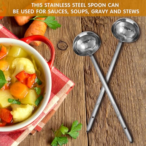 meekoo 3 Pieces Stainless Steel Ladle Soup Handle Ladle with Pouring Rim for Kitchen Cooking Soup Sauce(6 oz) - Thumbnail 6