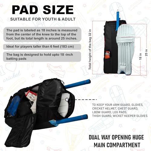 WHACKK Polyester Condor Black 89L Unisex Cricket Kit Bag|Adult Size|2 Bat|Shoe/Helmet Pocket|Main Compartment 20 Inch Leg Pad|2 Bottle Holder|Easy Access Pocket|Player Edition Senior|Stylish Kit Bag 7 51fBE3hz1mL