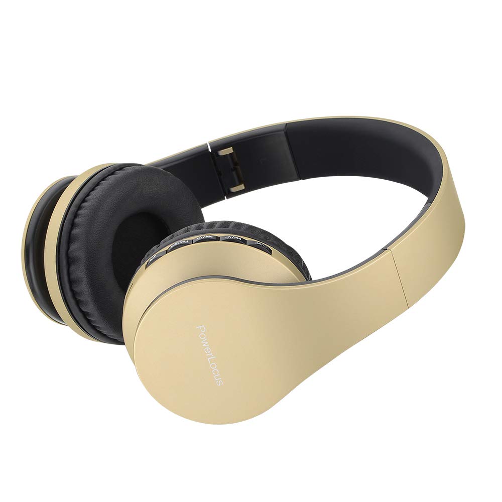PowerLocus P1 – Auriculares Bluetooth inalambricos de Diadema Cascos Plegables, Casco Bluetooth con Sonido Estéreo con Conexión a Bluetooth Inalámbrico y Audio Cable para Movil, PC, Tablet - Oro