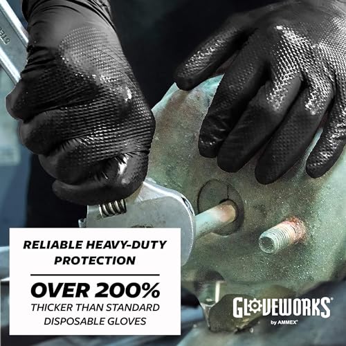 GLOVEWORKS HD Black Nitrile Industrial Disposable Gloves, 6 Mil, Latex-Free, Raised Diamond Texture, Large, Box of 100 - Thumbnail 3