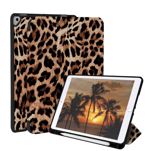 Étui iPad 9e Génération Coque 10.2 Pouces Léopard avec Porte-Crayon Magnétique