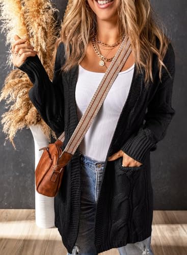 Image of SHEWIN Womens Open Front Long Sleeve Oversized Cardigan Sweaters Knit Coats with Pockrts