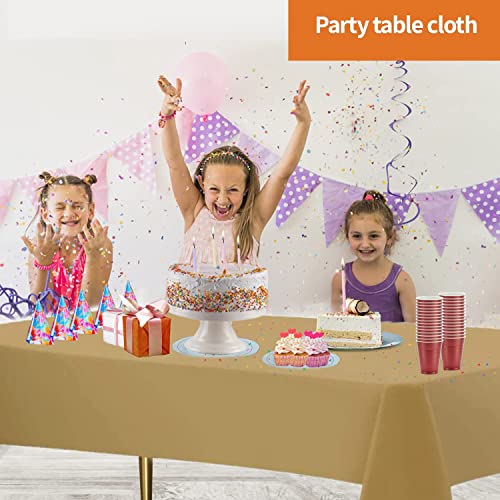 Image of Party Dimensions Gold Disposable Plastic Tablecloth for Rectangle Tables (48 Pack) Premium Decorative Table Cloths for Parties, Events & Weddings, Indoors & Outdoors, 54 x 108 inches