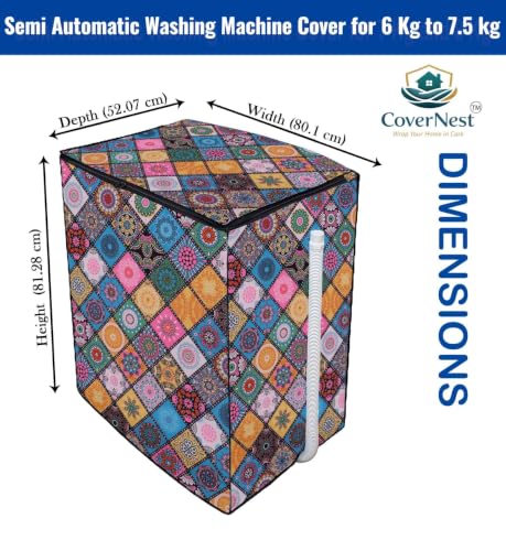 Image of Covernest Semi Automatic Washing Machine Cover, Dustproof, Compatible with 6 Kg - 7.5 Kg Washing Machines (WMC-RANGOLI SEMI)
