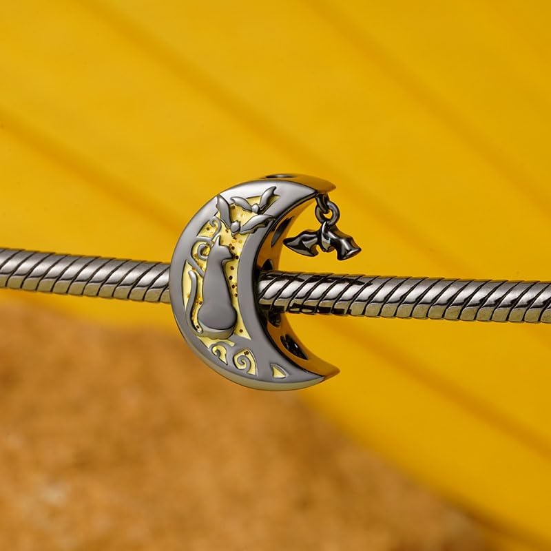 GNOCE Halloween Cat Moon Charm Sterling Silver Bead Halloween Charm Fit Bracelet/Necklace for Women Wife/Jewelry Gift - Image 3