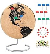 Vaudagio Beautiful Cork Globe with 102 Different Push Pins - Travel Globe 26cm / 10 inch High Pus...