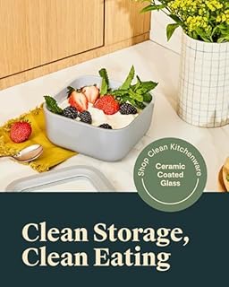 Caraway 2pc Glass Food Storage Set - 4.4 Cup Food Containers (2) - Ceramic Coated - Non Toxic, Non Stick Lunch with Lids - Dishwasher, Oven, & Microwave Safe - Cream