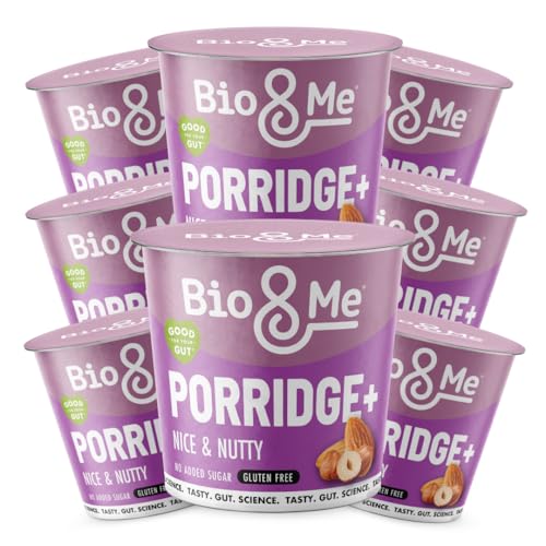 Bio&Me: Nice and Nutty Gluten Free Porridge 8-Pack (8 x 58g pots) - High in Fibre Low Sugar - On The Go Breakfast - Packaging may Vary