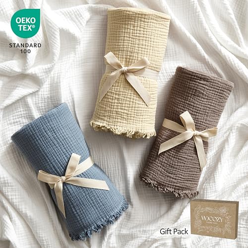 WDCOZY Muslin Throw Blanket 100% Cotton Blankets 4-Layer Breathable Lightweight Soft for Couch Boho Farmhouse Linen Tassels Ruffle Gauze Blankets All Season for Adults 50x60 Inches Dusty Blue by WDCOZY - Used condition - Image 9