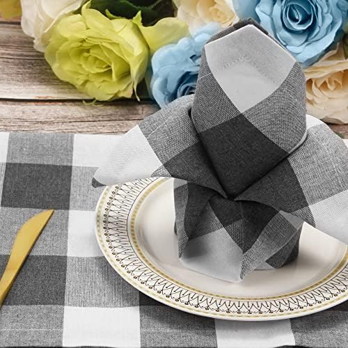 Image of Cotton Cloth Napkins Set of 12, Blend Buffalo Plaid Dinner Napkins, 18 x 18 Inch Washable Table Napkins, Buffalo Checks Gingham Napkins for Restaurant, Wedding, Holiday, Farmhouse, Gray and White