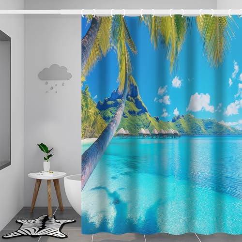 Rideau de salle de bain paysage exotique 180x200 cm avec crochets inclus - 4