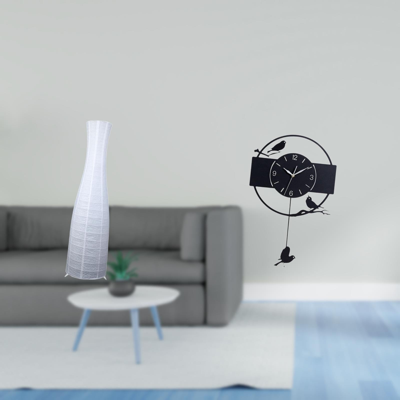 Enakshi®Minimalist Paper Floor Lamp Shade and Bird Wall Clock Art Ornament Acrylic Décorative Protector Cover for Hotel Bedroom Living Room Study Kitchen Décor-image-46