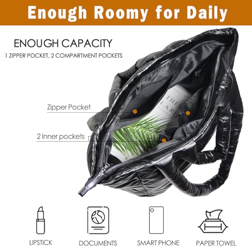 Image of Puffer Hobo Bag for Women Large Quilted Puffy Handbag Lightweight Quilted Carryall Shoulder Bag for Work Travel Gym
