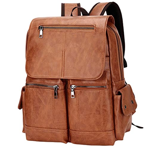 Cartable sac à dos simili cuir grande capacité MOGSA : bagage école et ordinateur marron