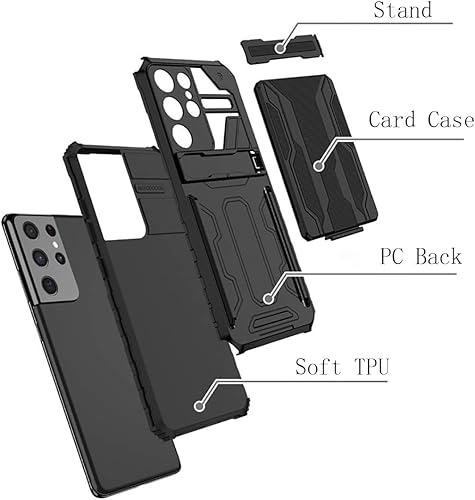 Miniatura 2 de Samsung Galaxy S23 - Carcasa ultra dura, a prueba de golpes, antiarañazos, con función atril y tarjetero, color negro