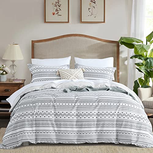Queen Size Duvet Cover Cotton - 3 Piece Boho Striped Duvet Cover Queen,Ultra Soft And Breathable Cotton Queen Duvet Cover With Zipper Closure(90 X 90 Inches) #TOP1