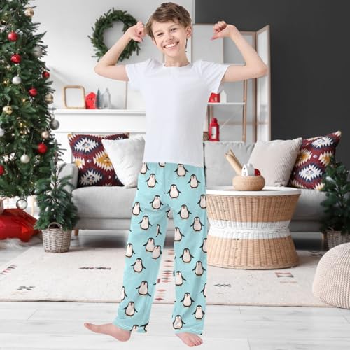 Boy's Pants Antarctic Penguin Snow Green Jogger Pants Elastic Waist Long Bottoms Trousers with Pockets 6-14 Years2
