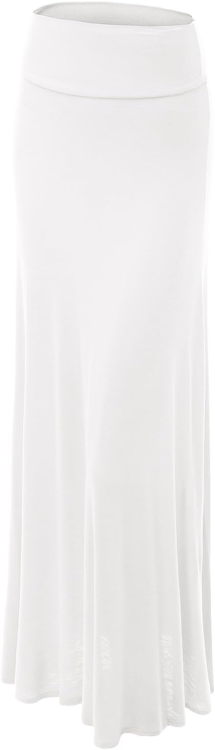 Women's Casual High Waist Solid/Tie Dye Fold Over Flowy Long Maxi Skirt
