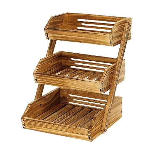 G.a HOMEFAVOR Fruit Basket, 3 Tier Wooden Fruit Basket for Kitchen, Fruit Stand Storage Holder, Fruit Bowl for Fruit, Vegetables and Snack Home Kitchen Countertop Organizer (Self-assembly)