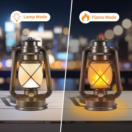 Image of Outdoor Lanterns Waterproof Hanging Vintage LED Camping Lamps with Dancing Flame Non-Solar Remote Control Light Landscape Decor for Table Patio Garden Yard Pathway Porch 2Pack (3AA Batteries Power)