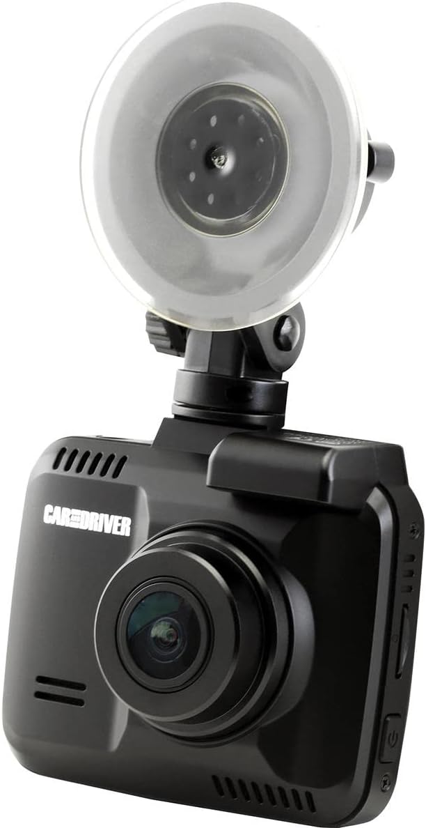 Car and Driver CDC-632 Dash Cam mounted on a windshield with suction cup