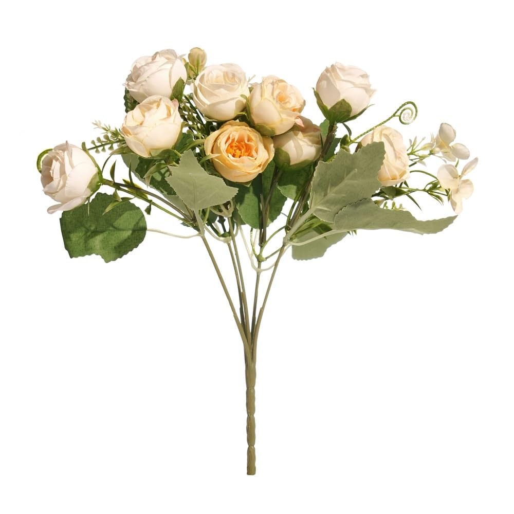 WLH Alexanders 2pcs Roses Artificial Flowers in Vase Fake Flower with Vase Faux Flower Arrangement for Home Office Decoration faux flower(Wei�)