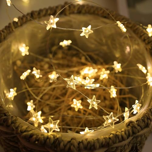 MUSUNIA lichterkette batterie sterne, 1M 20 LED lichterkette sterne, Warmweiß stern batterie für Kinderzimmer, Hochzeit, Weihnachten Deko