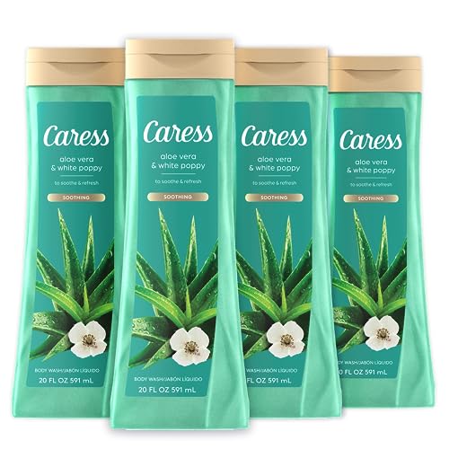 Image of Caress Body Wash Aloe Vera & White Poppy To Soothe and Refresh Soothing Body Soap 20 fl oz, Pack of 4