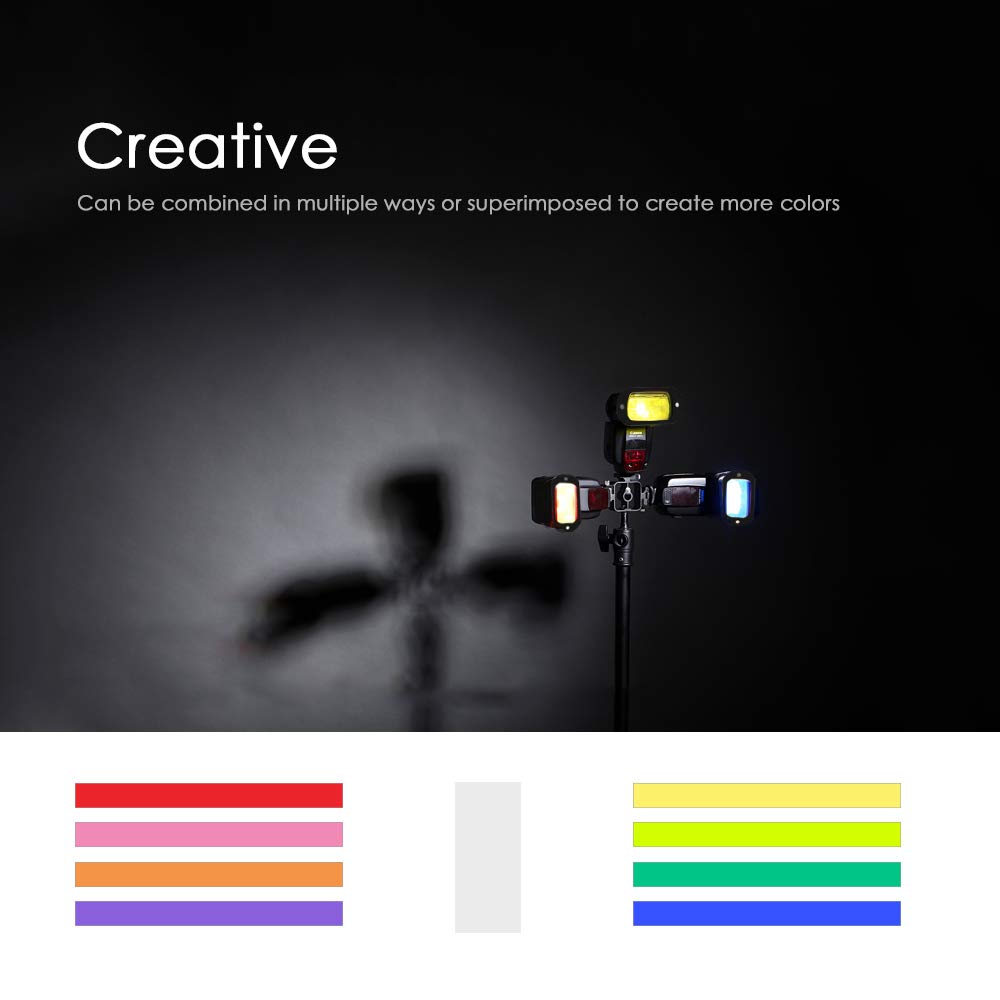 AODELAN Zestaw filtrów żelowych Flash, uniwersalna siatka o strukturze plastra miodu z 8 kolorowymi filtrami świetlnymi Speedlite do aparatu Canon Nikon Sony Godox Yongnuo lampa błyskowa