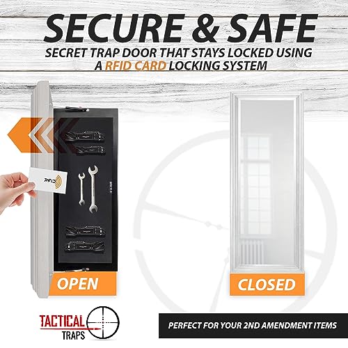 Tactical Traps - Mirror MAX Storage with Secured Door - 47.5” x 19.5” - Storage with RFID Lock and Safe & Unseen Compartment - White - Image 4
