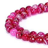BRCbeads Gorgeous Natural Fushia Stripe Agate Gemstone Faceted Round Loose Beads 8mm Approxi 15.5 inch 45pcs 1 Strand per Bag for Jewelry Making