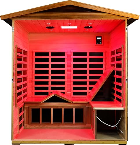 Image of Full Spectrum Ultra-Low EMF Outdoor Sauna 4 Person, Red Cedar Far Infrared Saunas for Home, Near&Mid-IR Light, EMF 0.1-1.5mG, Bluetooth & Chromotherapy