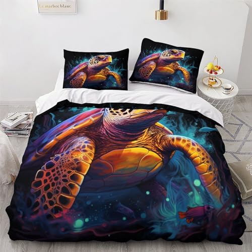 Housse de couette tortue sans repassage parure lit microfibre 3D - 6