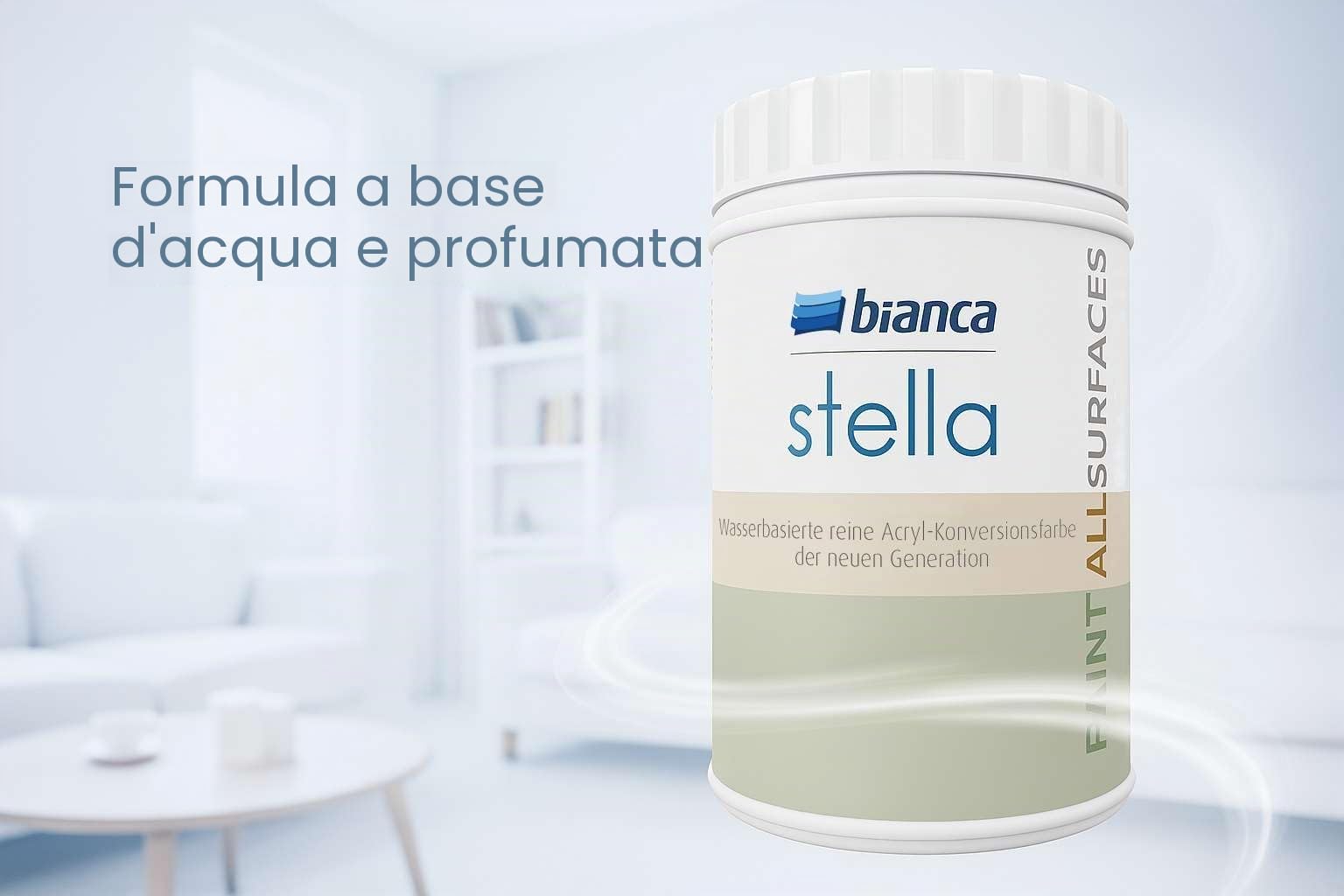 Bianca Stella Vernice per mobili premium senza carteggiatura per cucina e bagno, Verde nebbia, Lucido, 1000ml, a base acquosa, vernice acrilica per tutte le superfici, legno, piastrelle, metallo