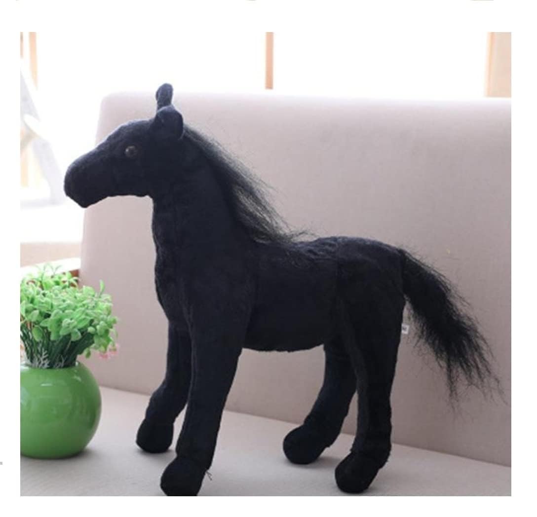 Tickles Simulation Horse Soft Stuffed Plush Animals Toy for Kids Birthday Gift (Size: 45 cm; Color: Black)