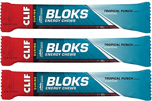 Clif Bloks Energy Chews Tropical Punch with Caffeine Sports Supplements, 60 g (Tropical - 3 Packs)