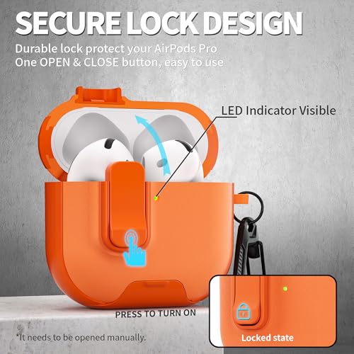 Image of for AirPods 4 Case with Lock,TPU Leather Texture Protective Durability Anti-Lost & Shockproof Protective Cover Accessories with Cleaning Kit in Keychain for Apple iPod 4 Generation (Orange)