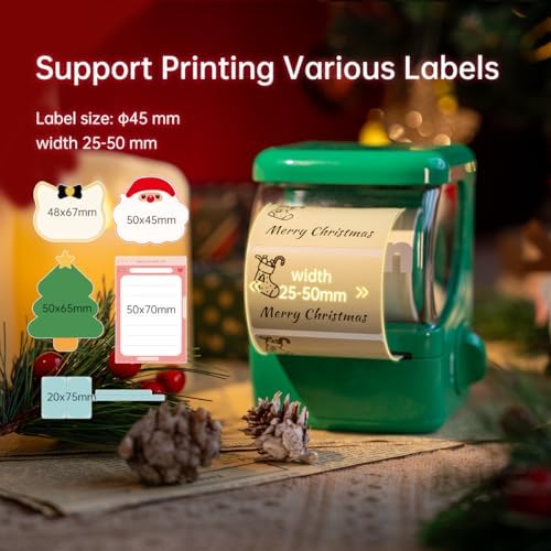 NEW1 Label Printer +4 Rolls Labels, 2 Inch Portable Inkless Bluetooth Label Maker for Small Business Home School, Automatic Label Recognition, Sticker Printer for Address Logo Barcode Clothing (Green) — 사진 2