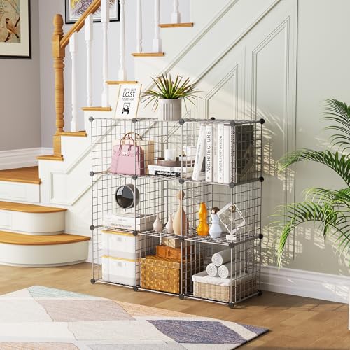 C&AHOME Wire Cube Storage, 9 - Cube Organizer Metal C Grids, Modular Shelves Units, Closet Organizer, Ideal for Home, Office, Living Room, 36.6”L x 12.4”W x 48.4”H, Silver Gray UWCS3009G - Thumbnail 6