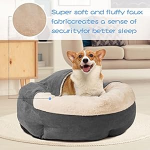 Small-Dog-Bed-Round-Cover-Dog-Cave-Bed-Anti-Anxiety-Burrow-Cat-Bed-with-Hooded-BlanketCozy-Puppy-Bed-Machine-Washable-23-23-6-in-Grey - Cucciolini Doodles   Small-Dog-Bed-Round-Cover-Dog-Cave-Bed-Anti-Anxiety-Burrow-Cat-Bed-with-Hooded-BlanketCozy-Puppy-Bed-Machine-Washable-23-23-6-in-Grey