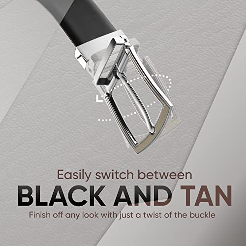 Prospero Comfort Men's Reversible Classic Dress Belt Italian Top Grain Leather Black & Brown Rotating Buckle4