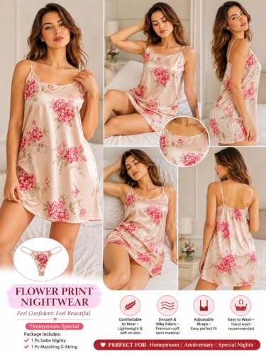 Image of Anvesha Beauty Night Dress for Women with Lace Trim | Soft V Neck Sleeveless Nighty Slip | Lightweight Comfortable Sleepwear Short Chemise Nightwear for Girls & Ladies Brown