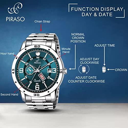 Image of PIRASO Analog Day and Date Working Display MESH Strap Watch for Men & Boys